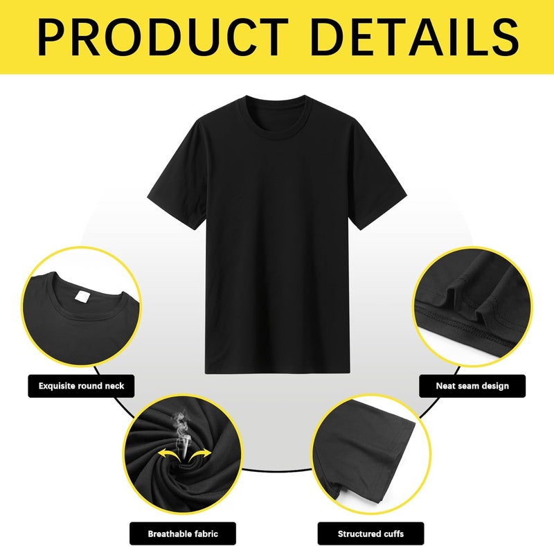 ORJ 2 Pack Black t Shirts Crew Neck Short Sleeve Men's Undershirt Plain Polyester tee Bulk Stretch Soft Tees - Image 2